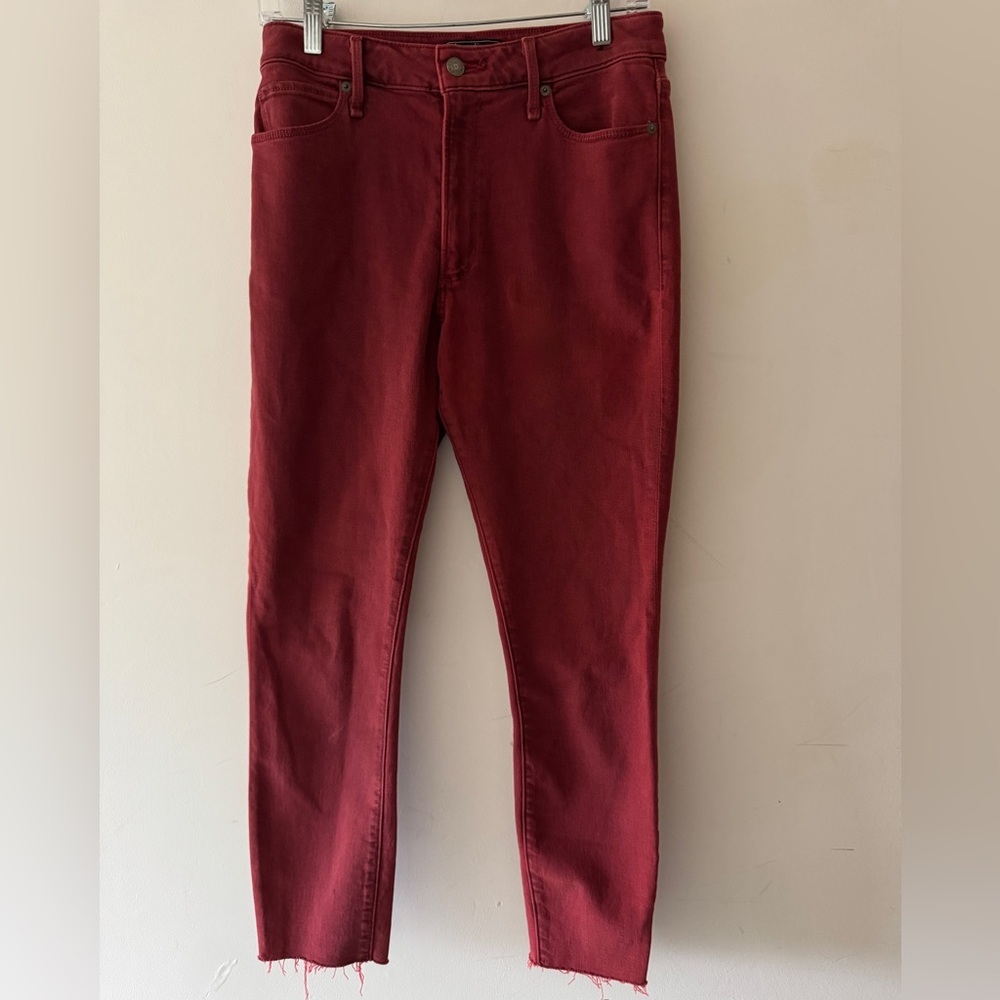 Abercrombie & Fitch Simone High Rise Ankle Jeans Raw Hem Skinny Burgundy‎ Red